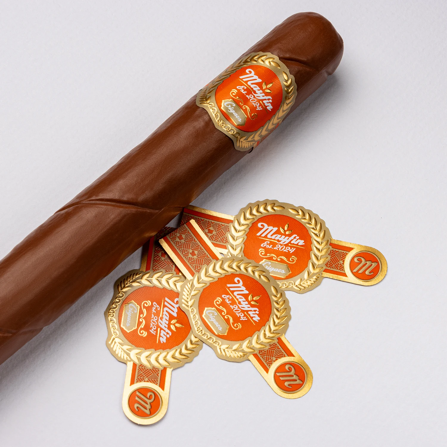 Custom Art Paper Printing Personalized Non Glue Paper Cigar Band Ring Label Hot Stamping Gold Foil Embossed Cigar Bands