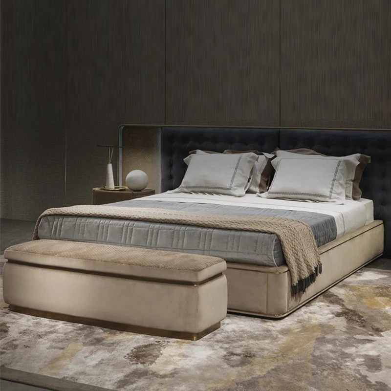 Modern large double king bed frame luxury master bed set bedroom furniture on sale