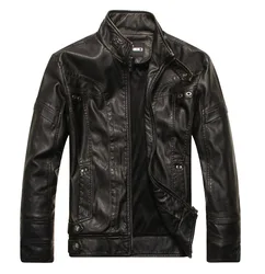 Men fashion casual fleece lined classic motorcycle race pu leather jacket