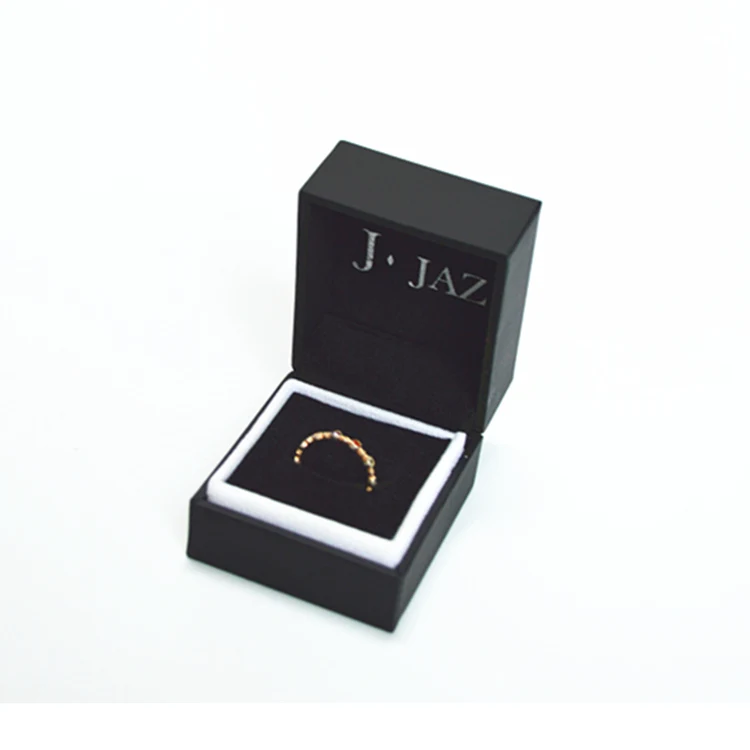 
Small matte black touch paper foam insert custom logo plastic jewellery box ring storage with outer packaging 