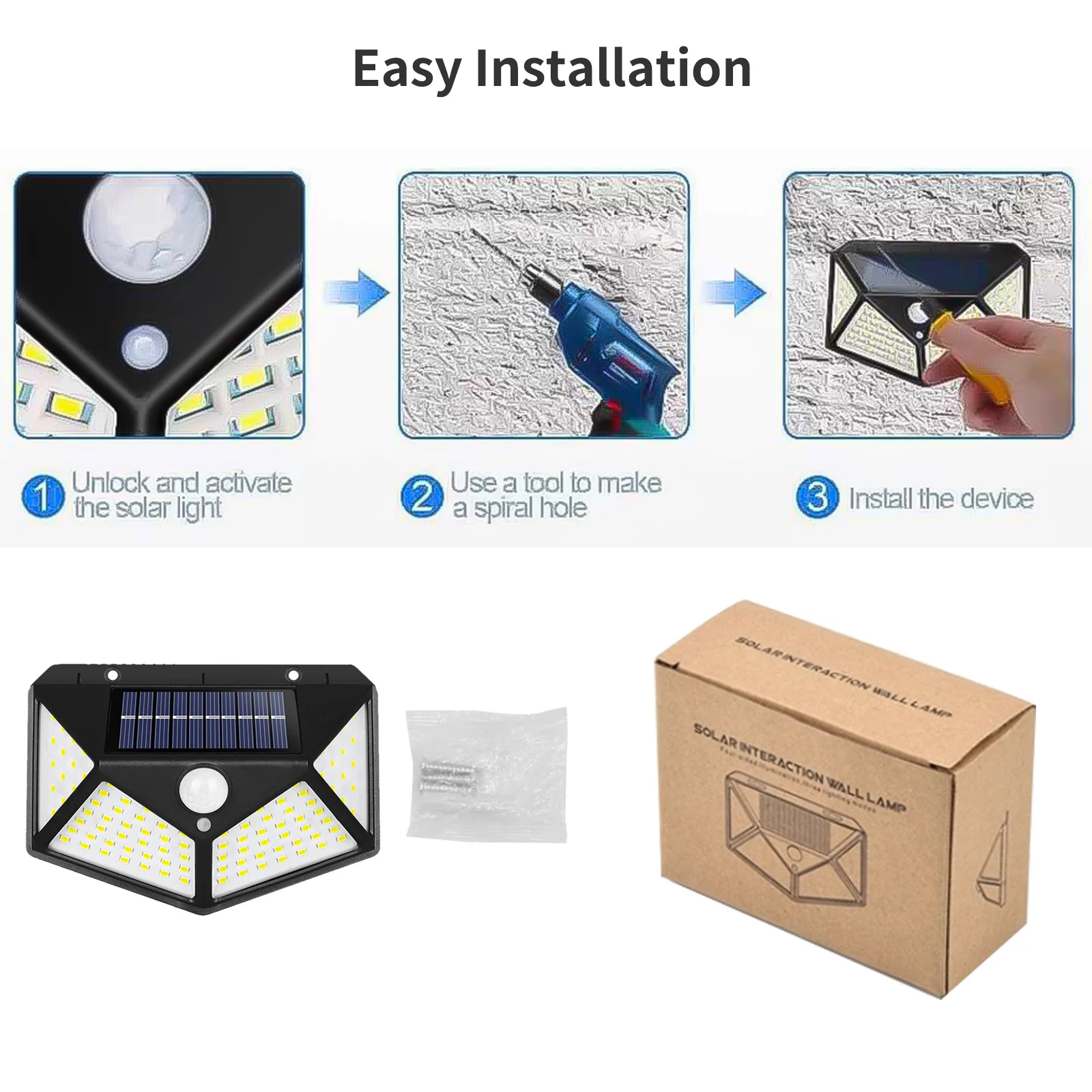 100 Led Solar Light Outdoor Solar Lamp with Motion Sensor ABS Waterproof Solar Garden Lights