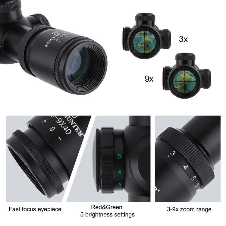 FOCUHUNTER SFP 3-9x40 Compact Tactical Telescopic Sight FMC Lens Coating Red&Green Dual Illuminated Hunting Accessories Scope