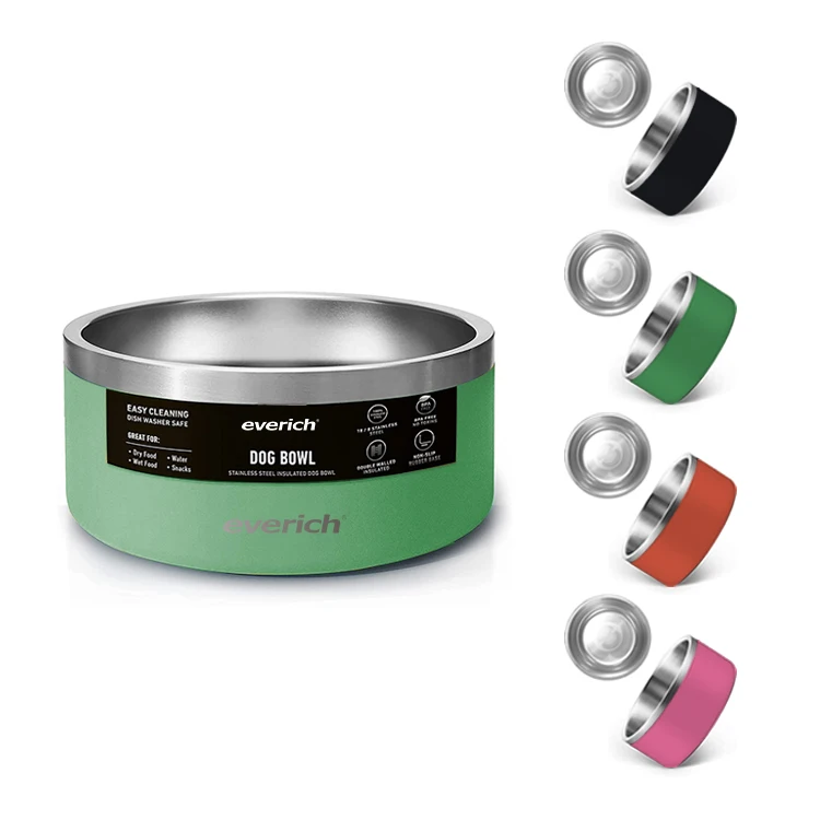 Hot Sell 32/64oz Insulated Dog Bowl Stainless Steel Pet Bowls Puppy Bottle Powder Coat Metal Thermal Bowls with Customized Logo