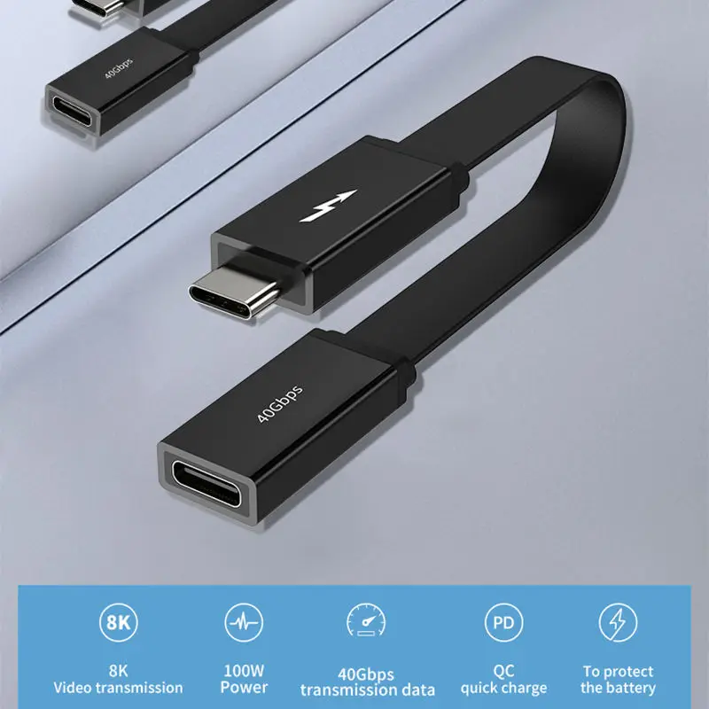 High speed 100W 4K 0.2 m black charging data transmission usb4 male to female extension cable