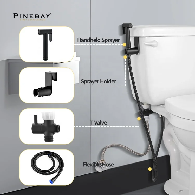 PINEBAY Bathroom Matte Black Diaper Handheld Sprayer Set Portable Bidet Sprayer For Toilet Seat Attachment Shower Cleaning