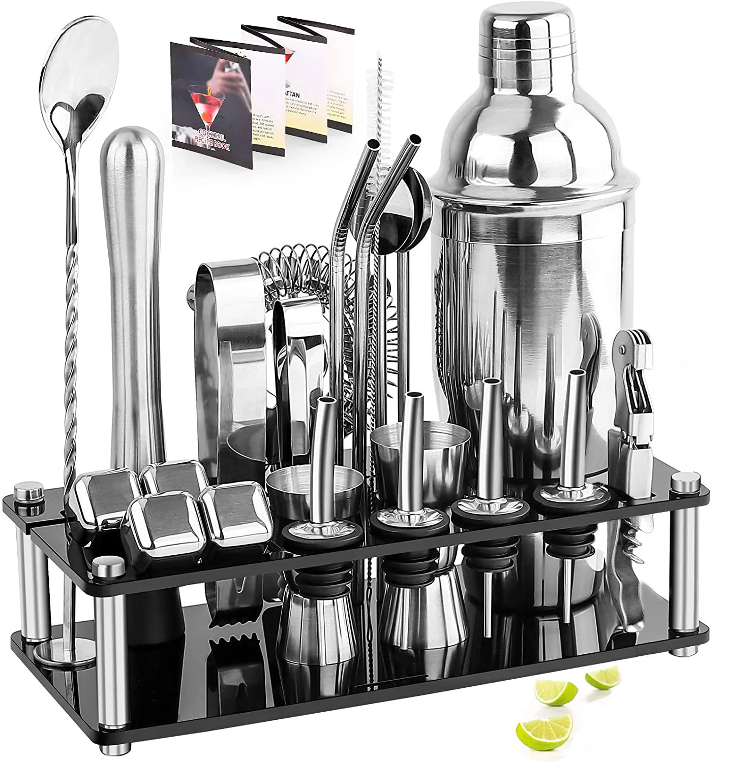 High Quality 304 Stainless Steel Bar Tools Bartender Kit Wine Accessory Luxury New Ice Acrylic Cocktail Shaker 23-pieces Set