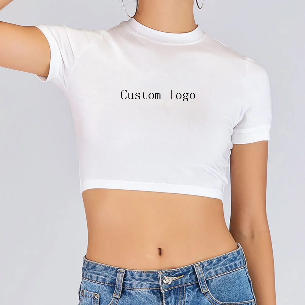 
Wholesale Women Custom Logo Print Shirt In Stock Crop Top Women T-shirt Custom Crop Tops 