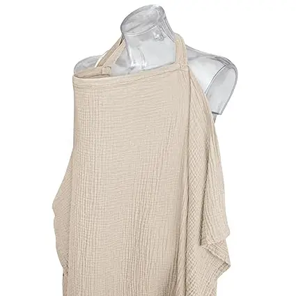 Muslin Nursing Cover for Baby Breastfeeding Breathable 100% Cotton Breastfeeding Cover with Rigid Hoop for Mother Nursing Apron