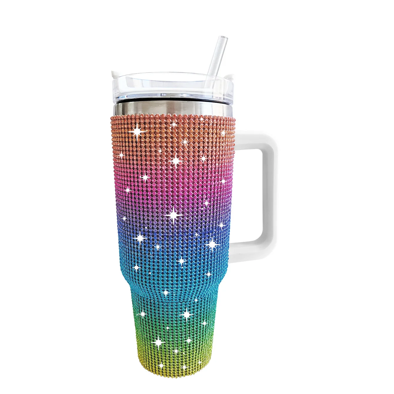 New Tiktok Amazon 40oz Diamond Stainless Steel Tumbler with Handle Custom Logo Tumbler Pattern Insulated Cups