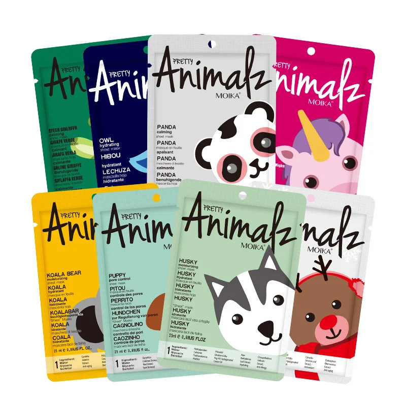 OEM Face Beauty Skin Treatment Anti-Puffiness Soothing Cute Animals Cartoon Facial Sheet Mask