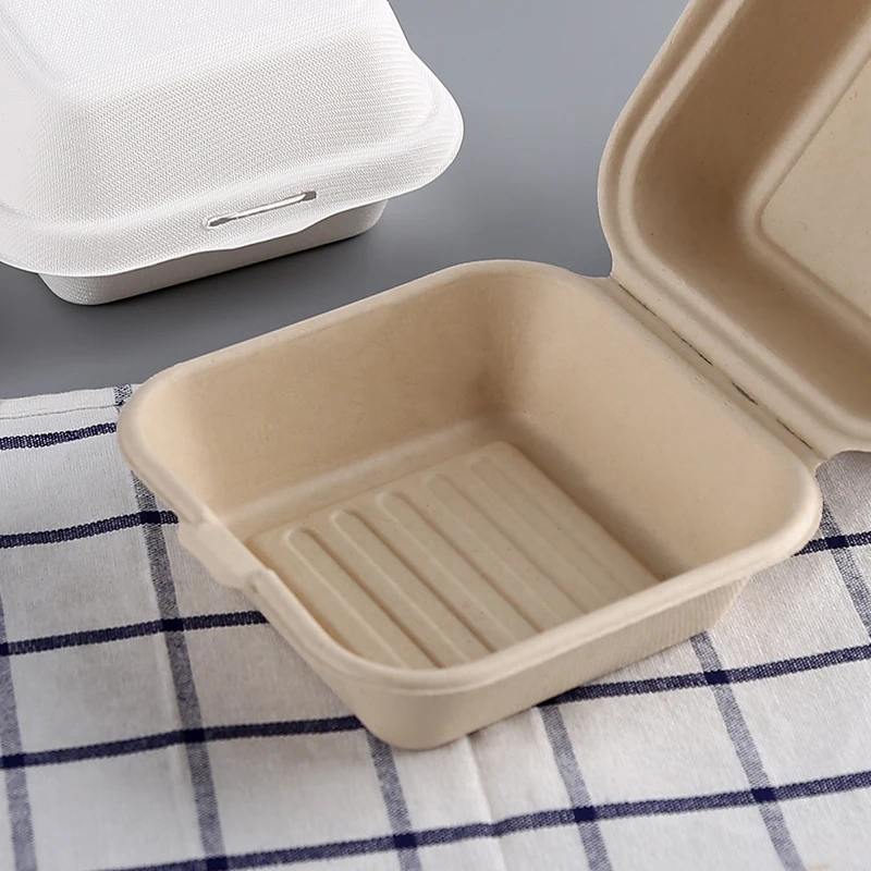 6 inch fast food takeout hamburger packing box sugarcane bagasse burger box packaging clamshell