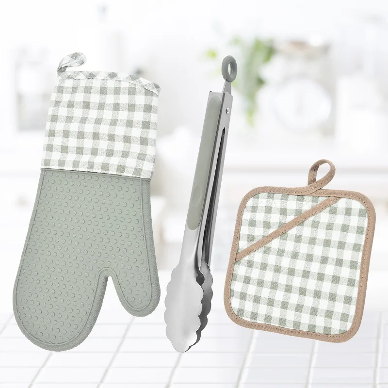 Комплект из 3 предметов, Силиконовая прихватка и pad и щипцы для еды для микроволновая печь для приготовления пищи термостойкий барбекю перчатки