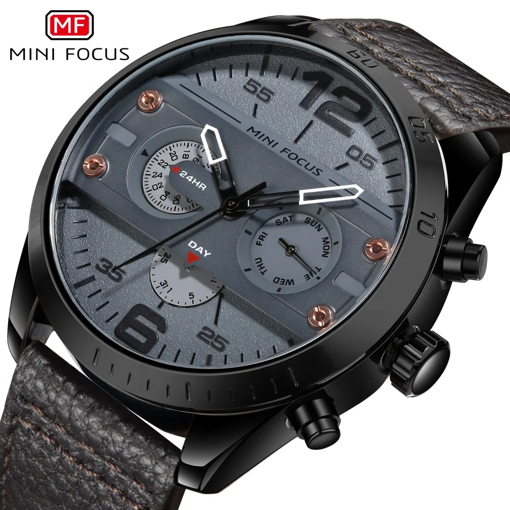 MINI FOCUS MF0068G Factory Price Custom Logo OEM Quartz Watch for Men Mechanical Leather Strap Band Fashion Wrist Man Watches