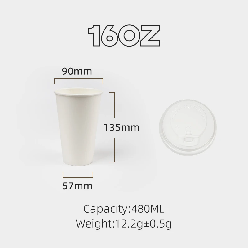 Custom Logo Food Grade Recyclable Disposable Kraft Cups 6oz / 8oz / 12oz / 16oz / 20oz  Hot Cafe Coffee Paper Cup with Lid