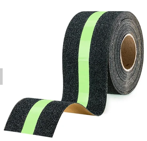 Luminous High Waterproof Photoluminescent Black Anti Slip Tape  With Glow In The Dark Stripe
