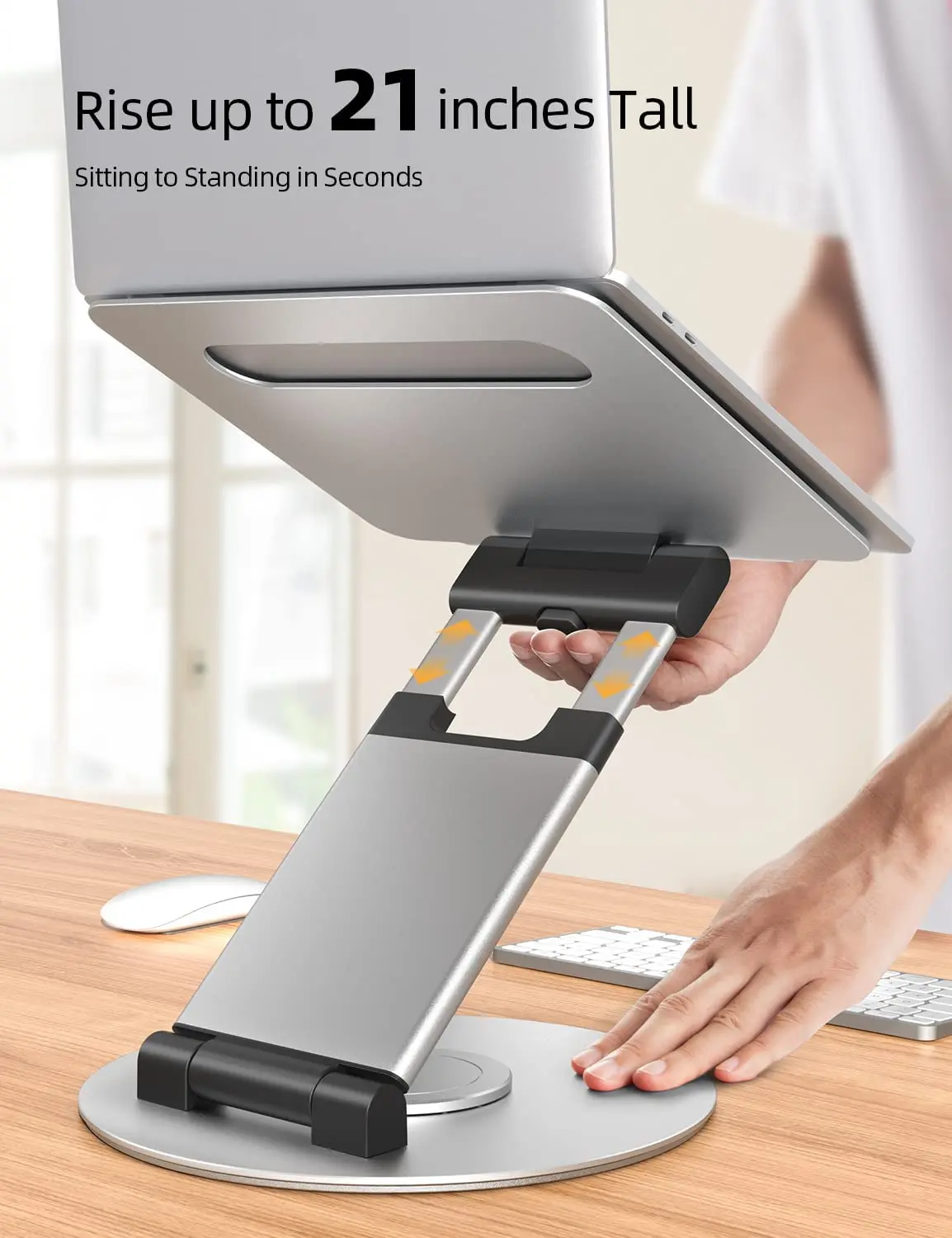 Height Angle Adjustable Ergonomic Desk Sit to Stand pull out design aluminum 360 rotating laptop stand