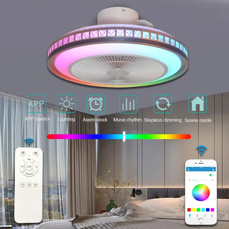 Modern Designer Decorative Smart Home Lights Chandelier Bedroom Luxury Crystal Fan Ceiling Light Remote Control Led Ceiling Fans
