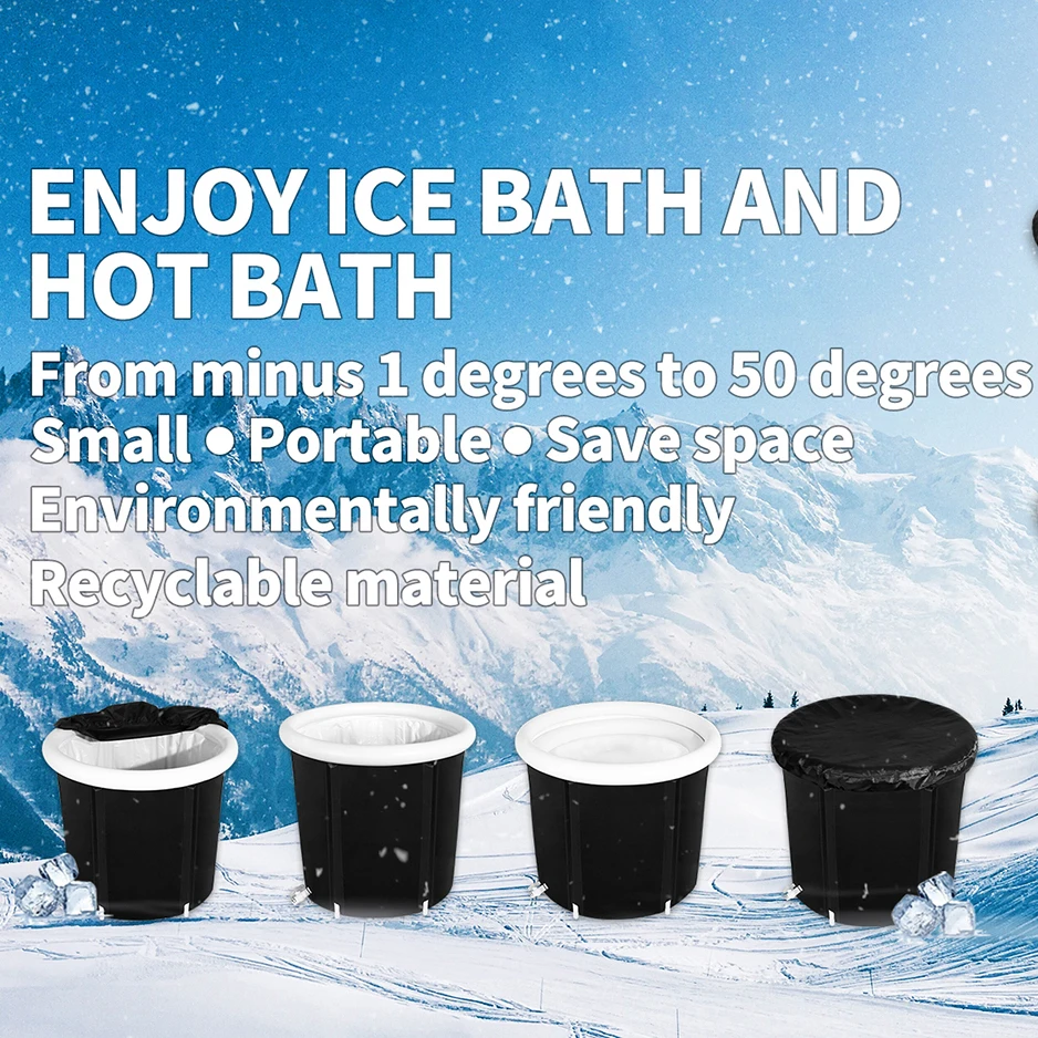 Hot sale 75*75cm/80*75cm/70*65cm  Black Eco Friendly Folding Portable Ice Bath Hot Bath Bathtub For recovery and therapy