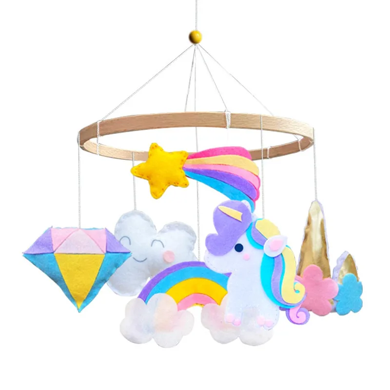Unicorn felt toy baby mobile nursery hanging bed toys handmade felt baby music cirb mobile baby shower gift (only hanger)