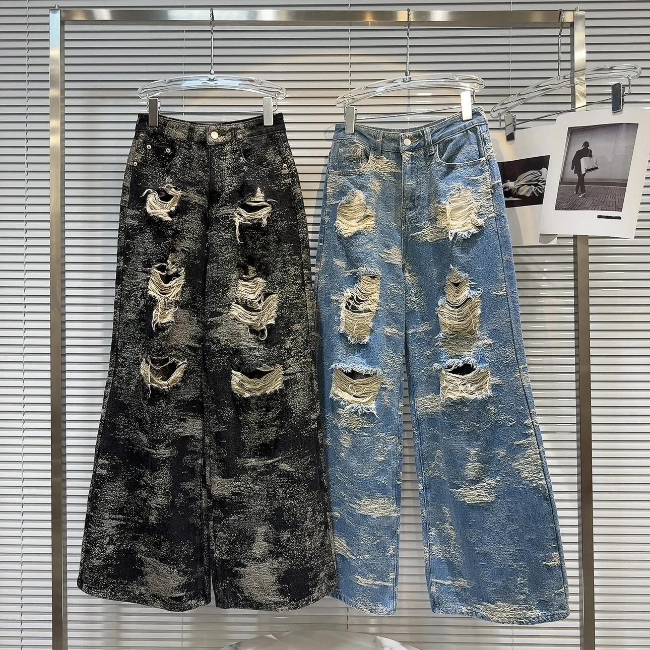 OUDINA Trendy Hot Girl Single-breasted Casual Custom Denim  Boyfriend Jeans Pants For Women