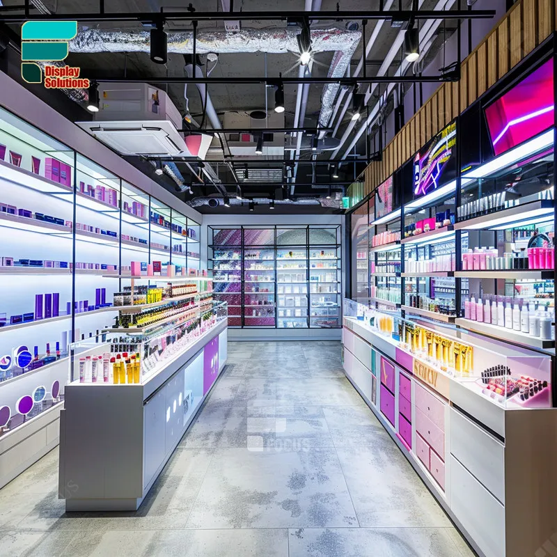 Manufacturer Led Cosmetic Retail Display Perfume Glass Shelves Wig Store Retail Beauty Hair Extension Wig Shop Display Furniture