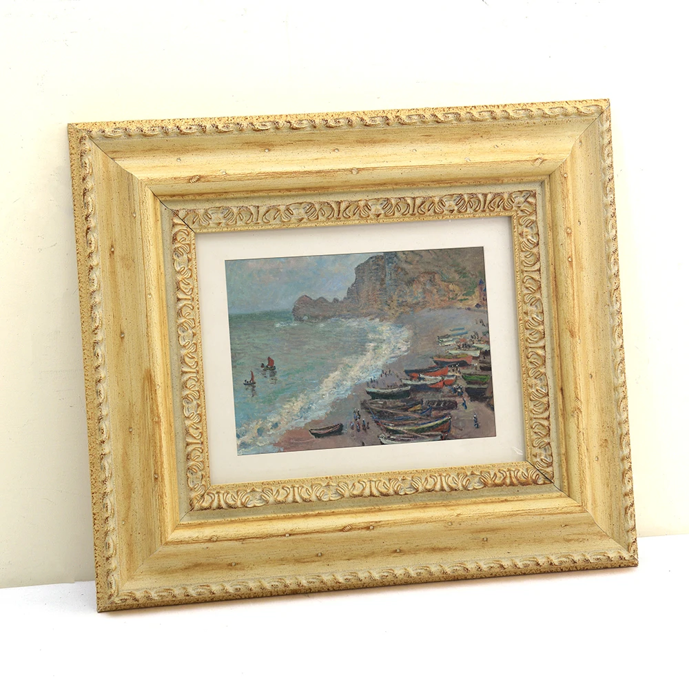 Classical Decor Artwork Solid Wood Frame Ornate Log Color and Gold Color Solid Wood Frame