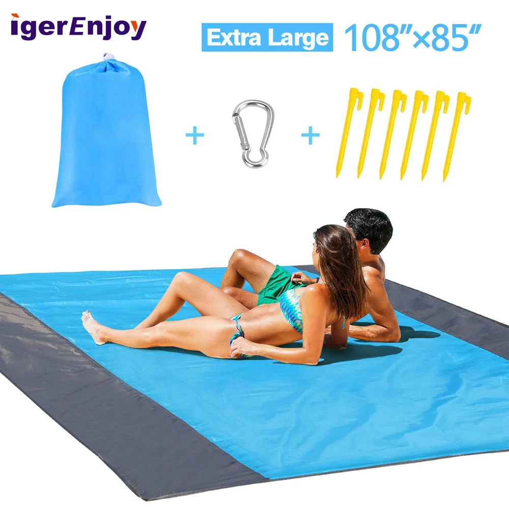 Outdoor Portable Lightweight Sand Free Beach Pocket Blanket Waterproof Polyester Folding Travel Picnic Mat Beach Blanket