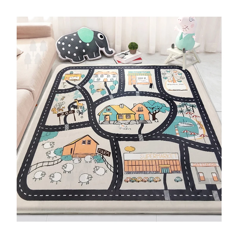 Road Play Map City Traffic Educational Learning Game Area Non Slip Kids Rug Carpet for Children Bedroom Classroom