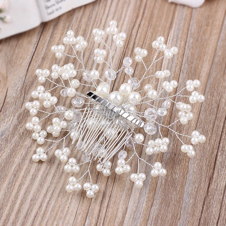 New Bride Crystal Pearl Flower Hair Comb Wedding Hair Accessories Wholesale