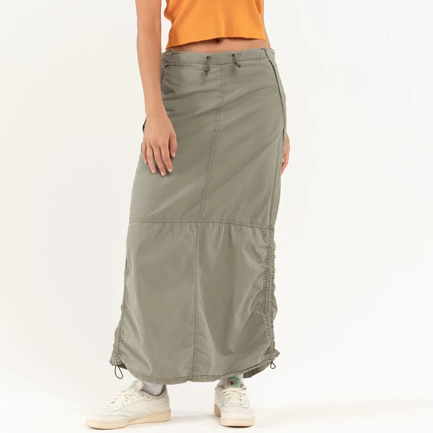 Clothing Manufacturer Low MOQ Custom High Quality Back Slit Rushed Side Seam Maxi Skirts Long Cargo Skirt Women