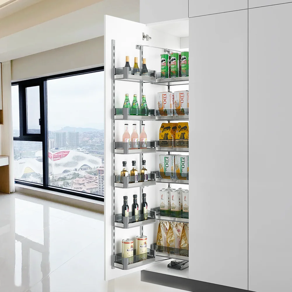 Modern Stainless Steel Kitchen Storage Rack Steel Organizer Cabinet with Hooks Functional Storage Holders for Goods OEM Design