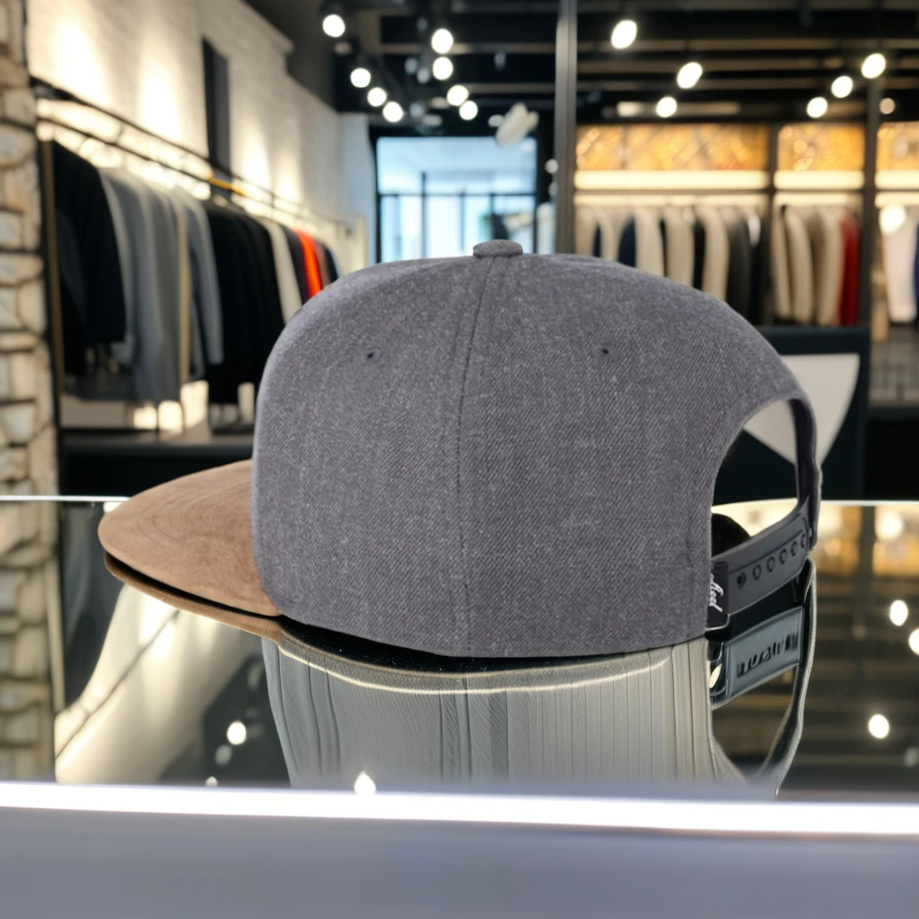 Vintage Suede Heather Charcoal Flat Brim Snapback Caps Custom Leather Patch Letter Embossed Logo 6 Panel Dad Caps For Men Women