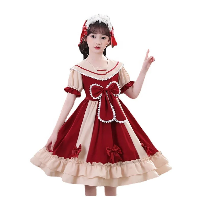Lolita Princess Dress Kawaii Long Sleeves Sweet Girl Chiffon Fancy Dress with Bow Blue