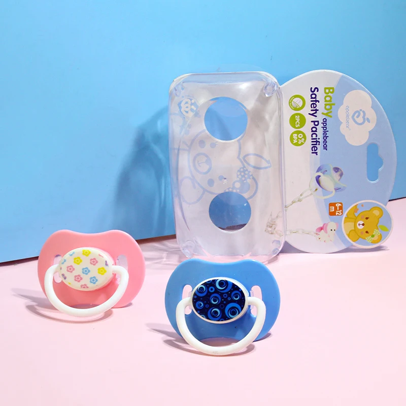 Fashion Cartoon Orthodontic Silica Gel Pacifier Teat with PP Handle Flat Nipple