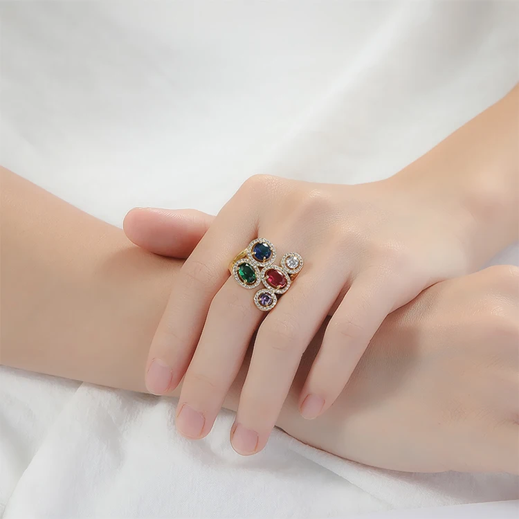 
Copper Alloy Luxury Jewelry Rings with Big Colored Crystal stone Ring 18 k g plated For Female 