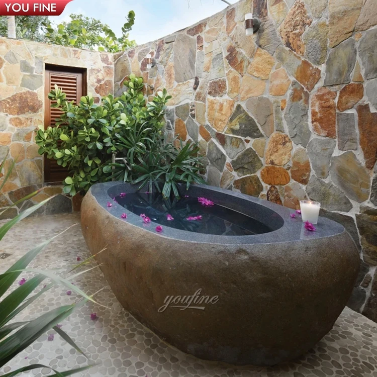 Hot Sale Round freestanding Marble Bathtub Free Standing Natural Stone Bath Tubs Grey Massive