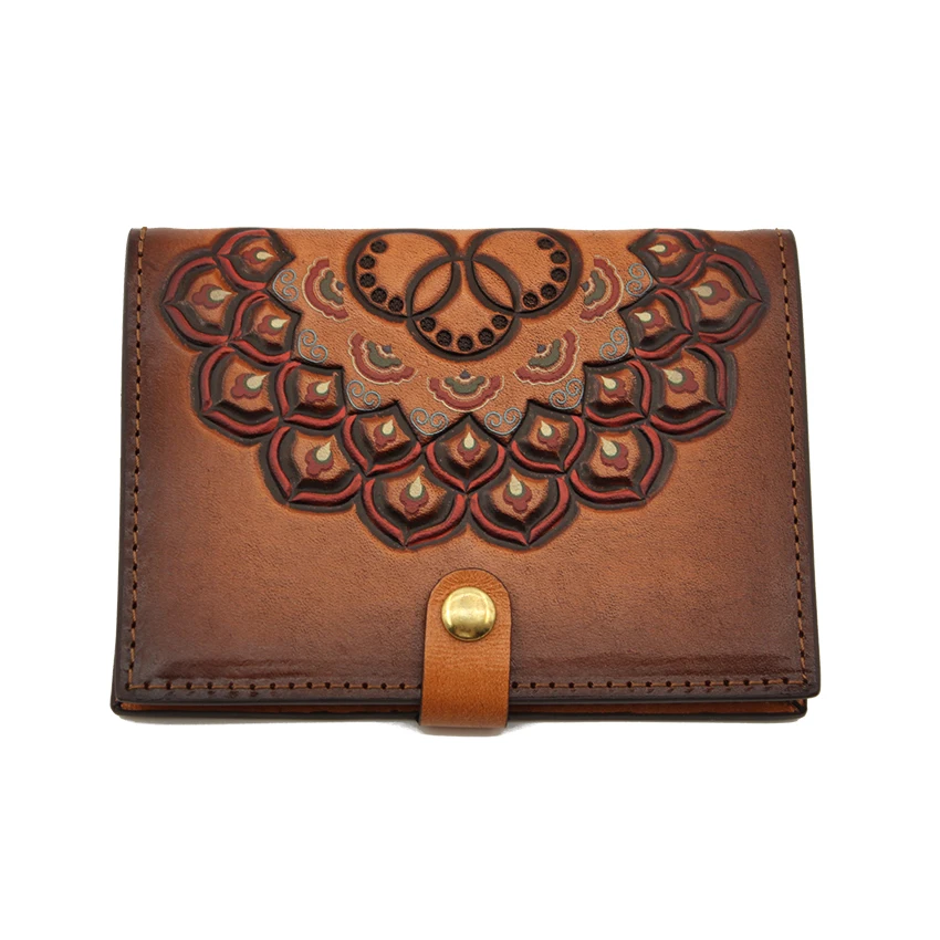 Vintage Leather Jewelry clip mini wallet Special design Embossing purse Boho style Key Case