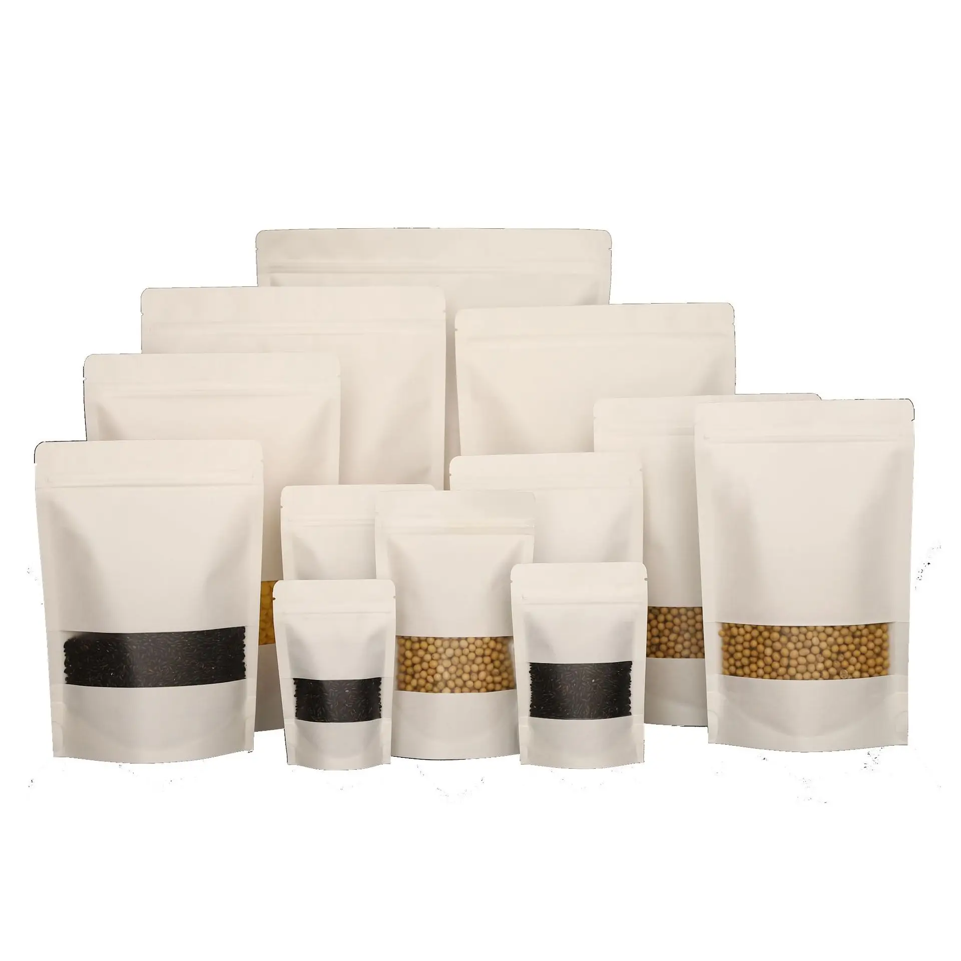 Resealable Doypack Brown Kraft Paper Biodegradable Packaging Standing Up Pouches Food Packaging Zip Lock  Bags With Zipper