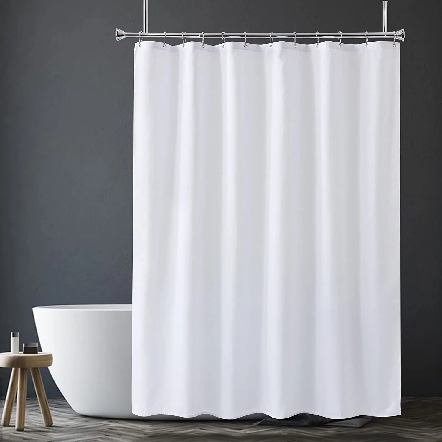 100% Polyester Fabric Bathroom Shower Curtain Wholesale, 180 X 200 CM White Heavy Duty Bath Waterproof Shower Curtain Liner
