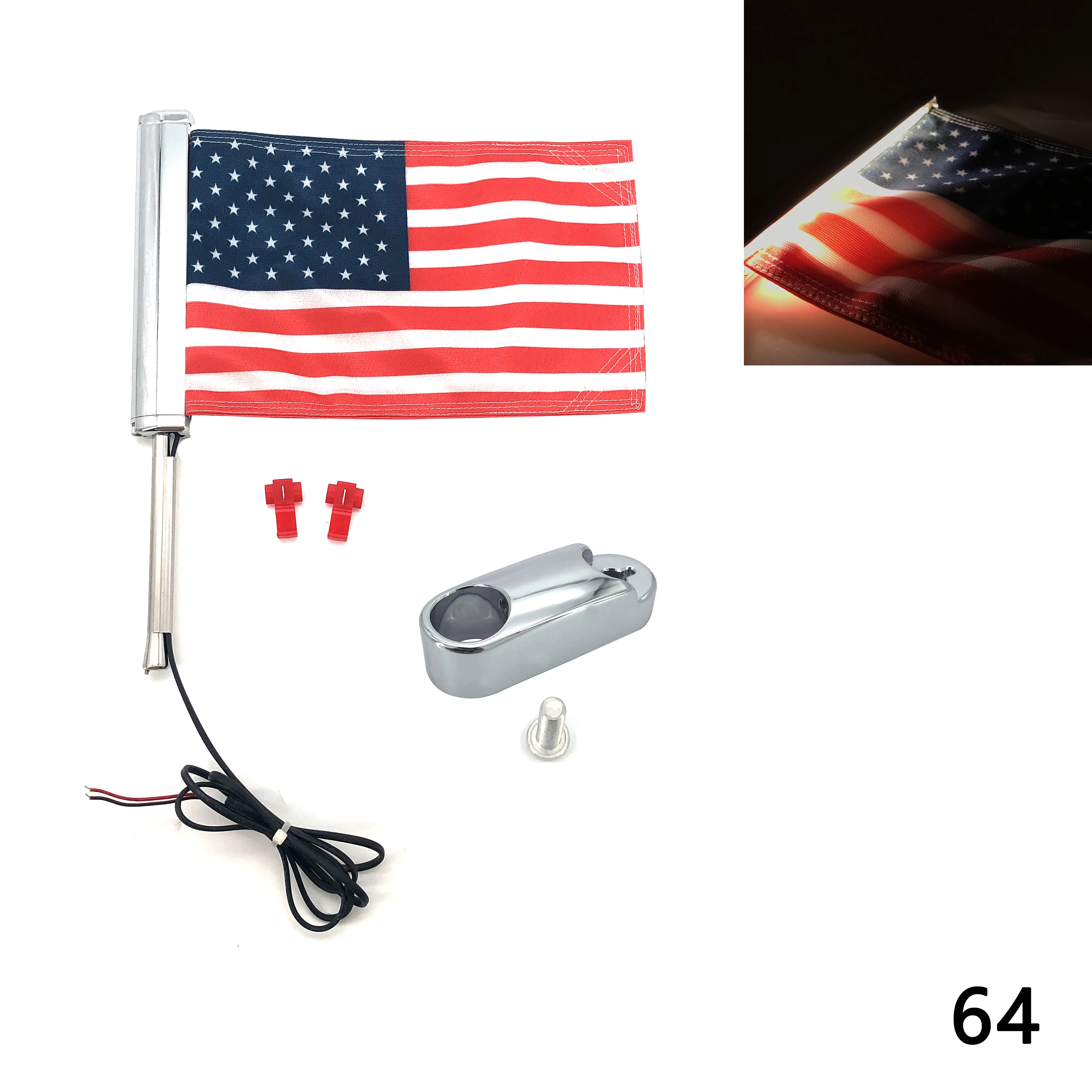 General purpose chrome plated bracket antenna type led flag suitable For Honda Gold Wing gl1800 BMW Harley Gliding Yamaha Indian