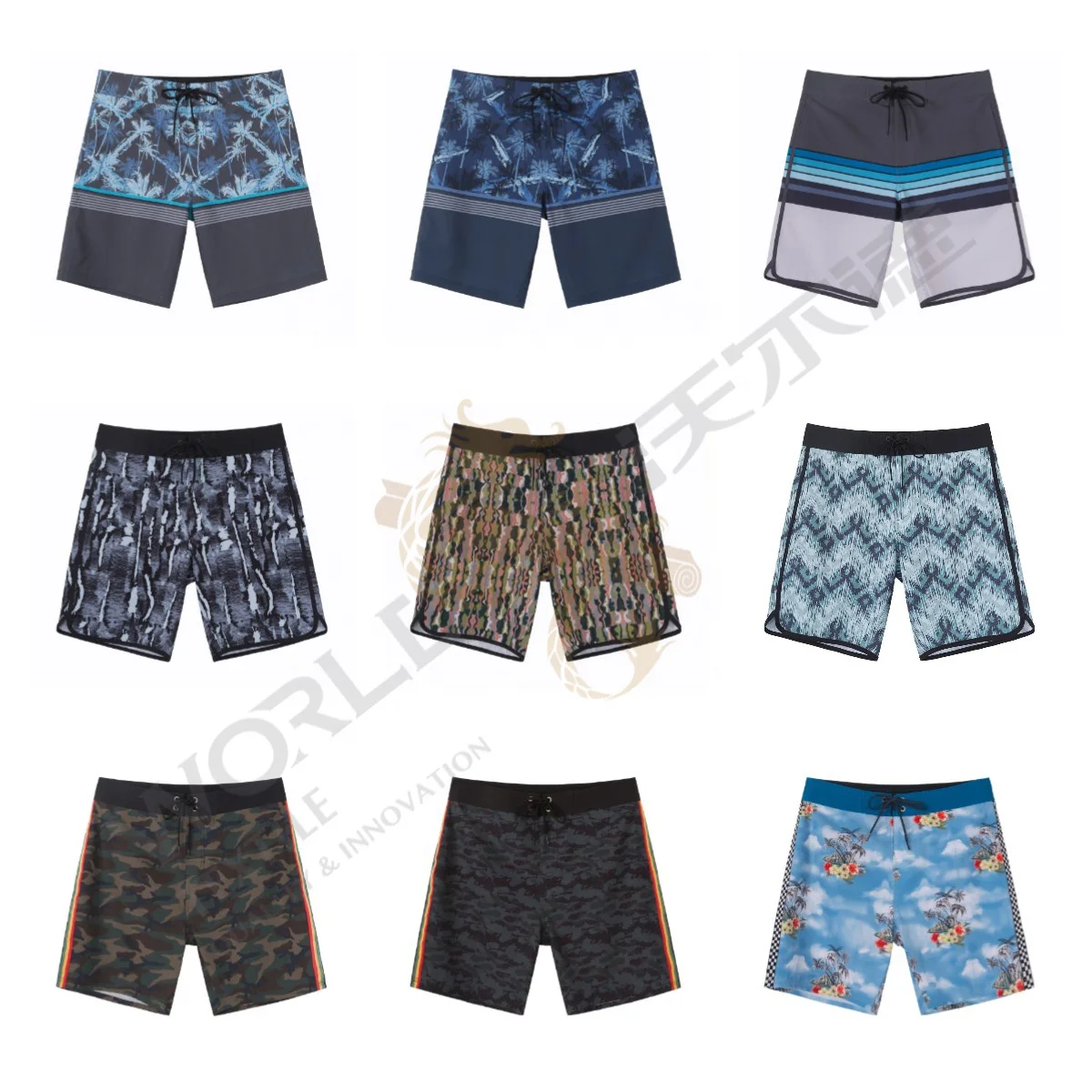 High Quality Swim Trunks with Zipper Pocket Boardshorts 1 Piece Shorts Men Casual Woven Polyester Fabric Print Pattern Mid Waist