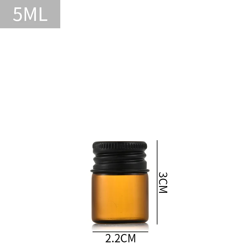 22mm empty mini glass essential oil vial 5ml amber glass perfume tube bottle with black gold screw lid