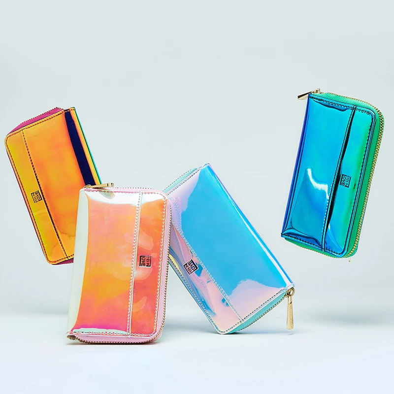 Functional Women Colorful Laser Phone Clutch Bag Lady Travel Long Zipper Coin Purse Wallet