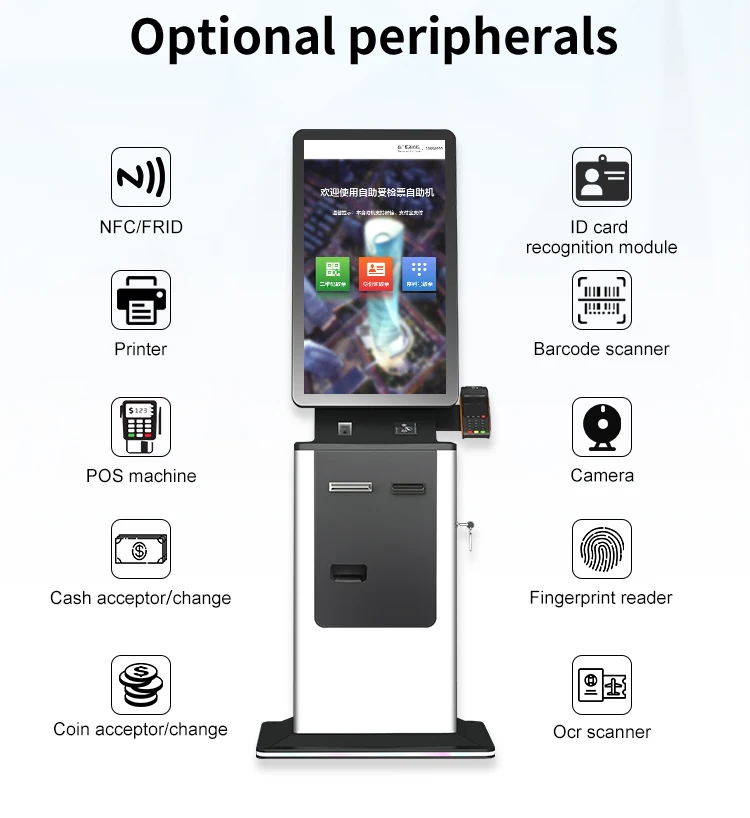 Crtly Vertical floor stand 21.5 23.8 27 inch interactive PCAP touch screen all-in-one self service restaurant payment kiosk