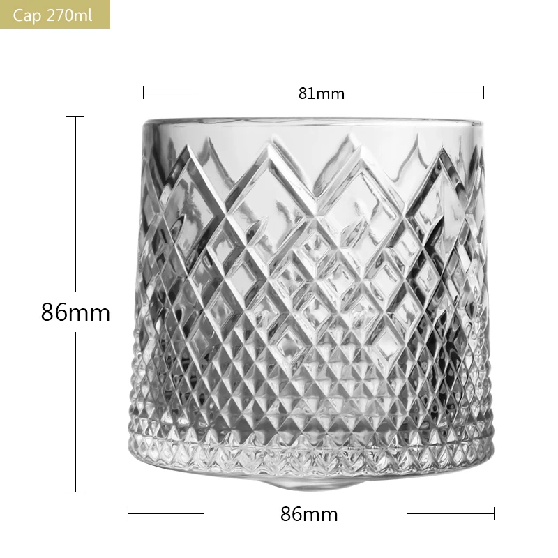 Unique New Design Rolling Fashioned Crystal Wine Tumbler Spinning Style Whiskey Glass Rotating Wooden Base