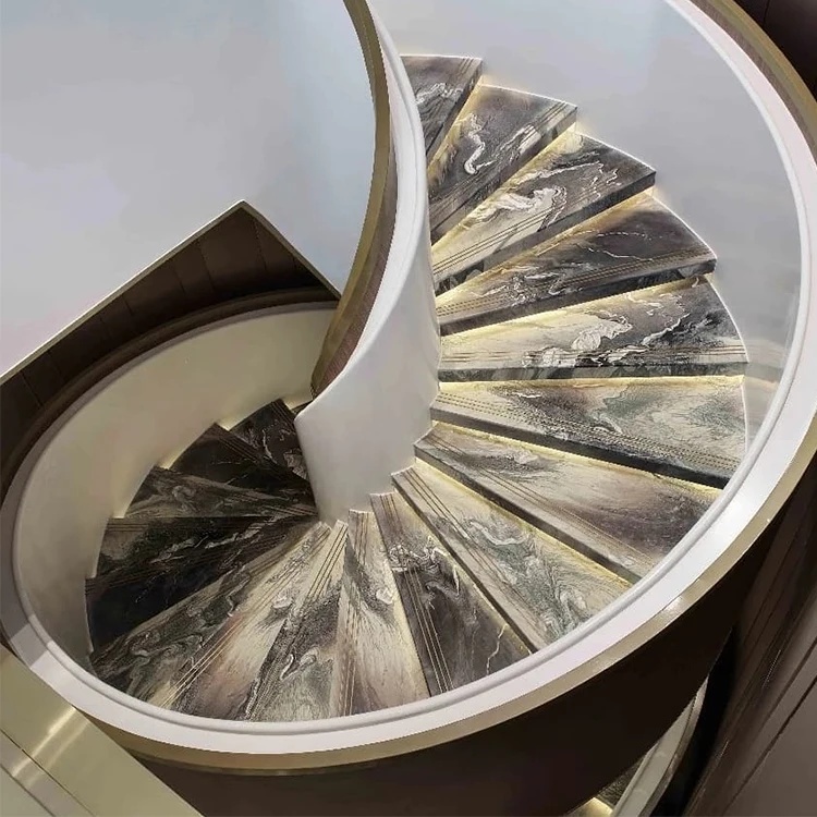 Luxury Indoor Natural Marble Treads Spiral Landscape Purple Marble Staircases