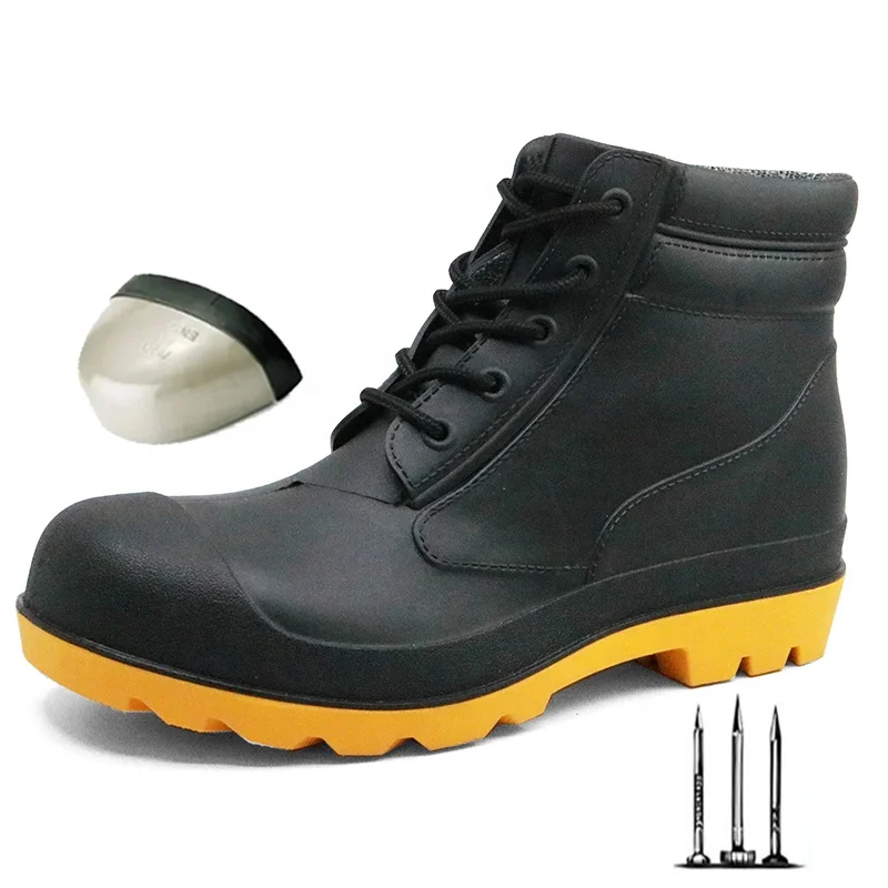 CE verified oil acid alkali resistant waterproof puncture proof lace up pvc safety rain shoes with steel toe cap