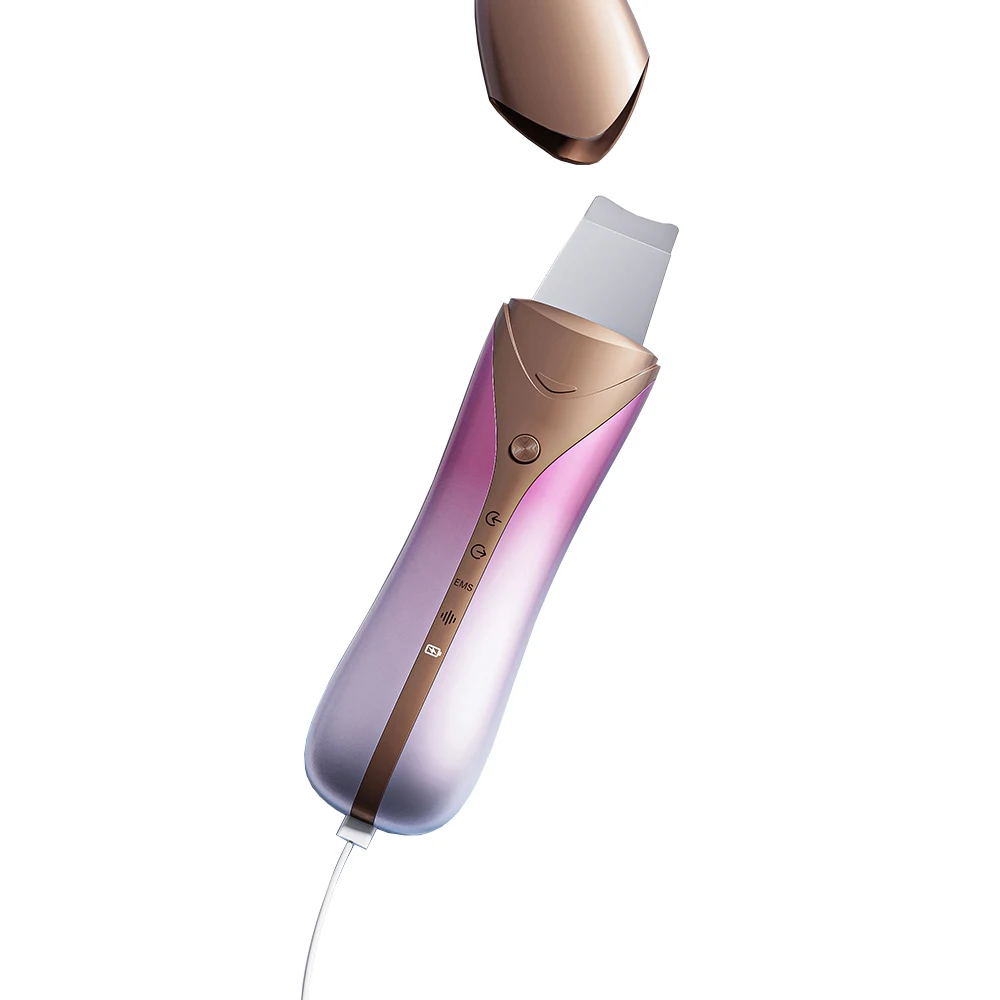 Home Use Skin Blackhead Peel EMS Face Lifting Remover Cleaner Ultrasonic Facial Skin Scrubber Face Spatula
