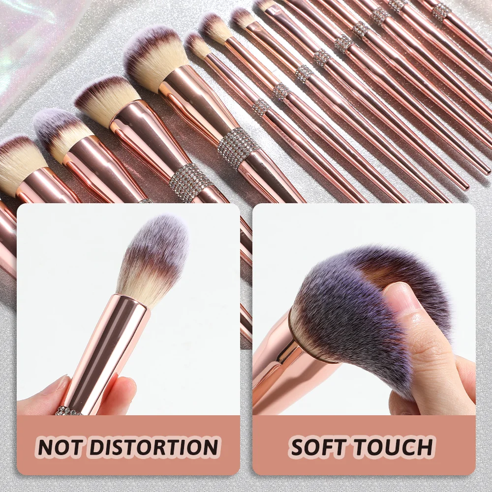 Luxury Bling Glitter Rose Gold Diamond Handle Makeup Brush 14PCS Crystal Handle Custom Logo Foundation Make Up Brushes