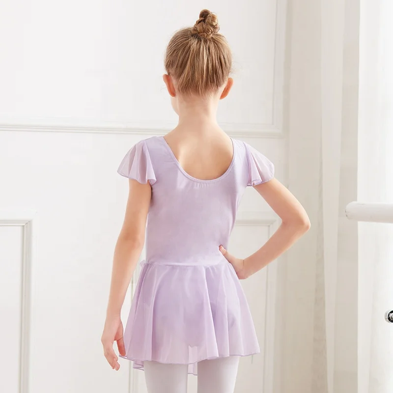 B8097 Wholesale Custom Flying Sleeve Cotton Leotards Yarn Skirt Ballet Dresses For Girls